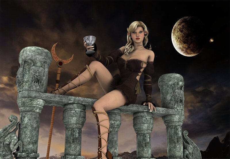 Blonde Woman on Stone Railing