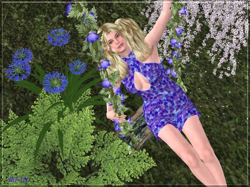 Blonde Woman on Swing — Blue