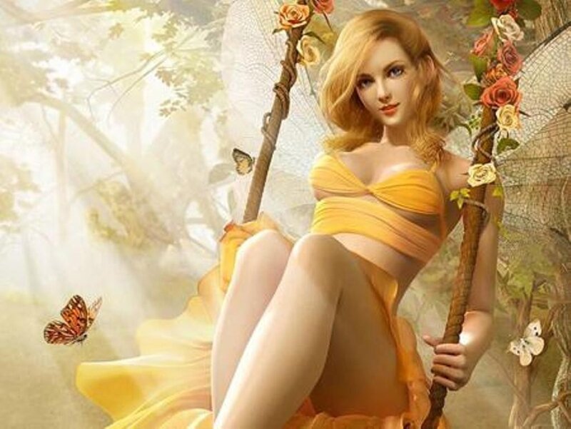 Blonde Woman on Swing — Yellow