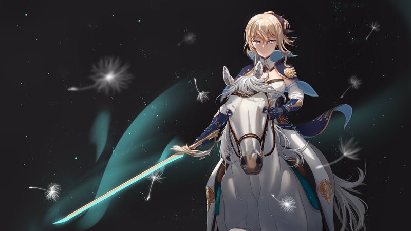 Blonde Woman on White Horse — Dramatic