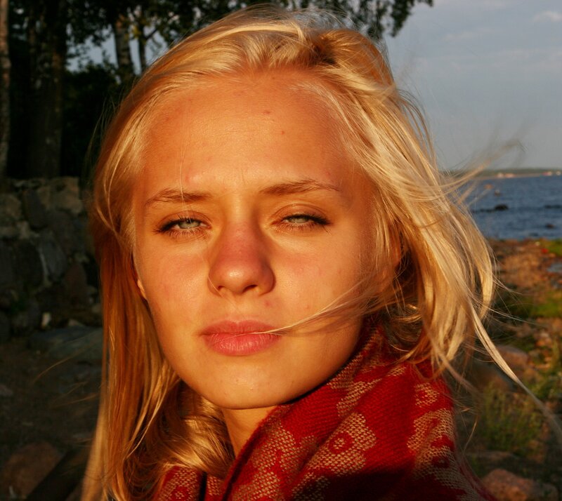 Blonde Woman Outdoors — Red