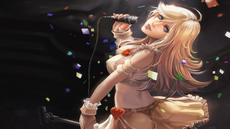 Blonde Woman Singing — Brown, Dramatic, Night
