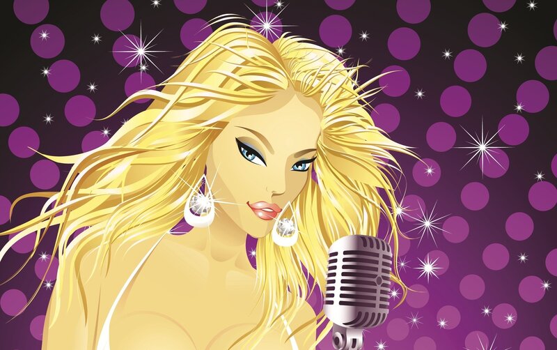 blonde woman singing into microphone