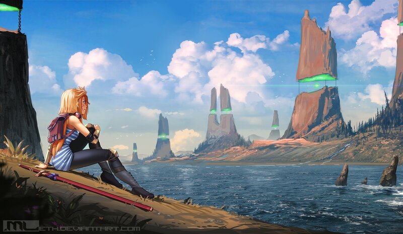 Blonde Woman Sitting by Water