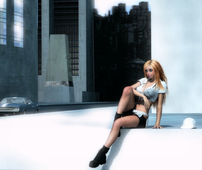 Blonde Woman Sitting — White