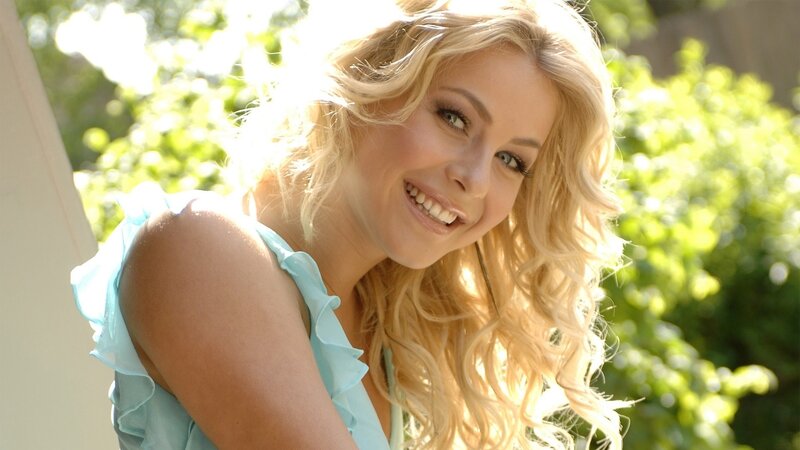 Blonde Woman Smiling — Blue, Bright