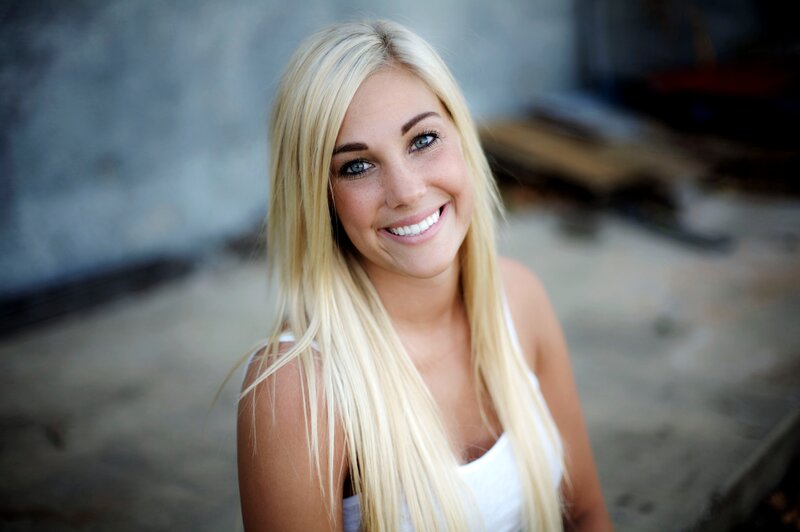Blonde Woman Smiling — Friendly, Afternoon, Photograph, White Top