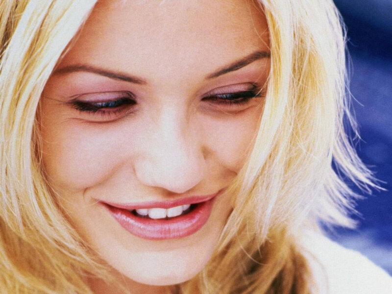 Blonde Woman Smiling — Happy, Photograph, Smile, Eyes, Hair, Pink
