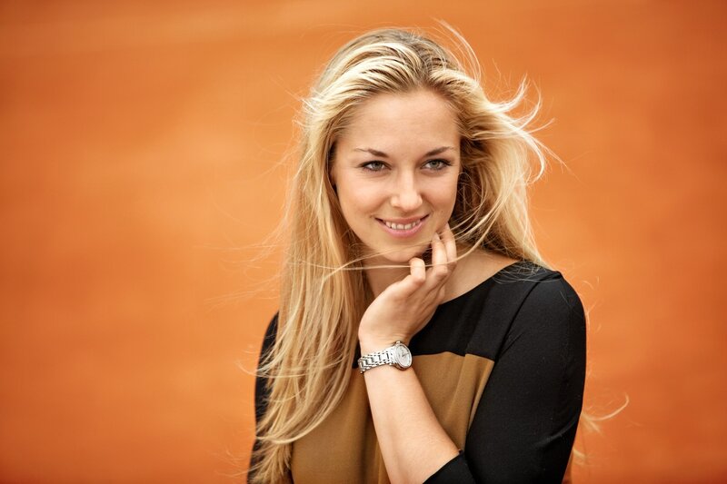 Blonde Woman Smiling — Orange