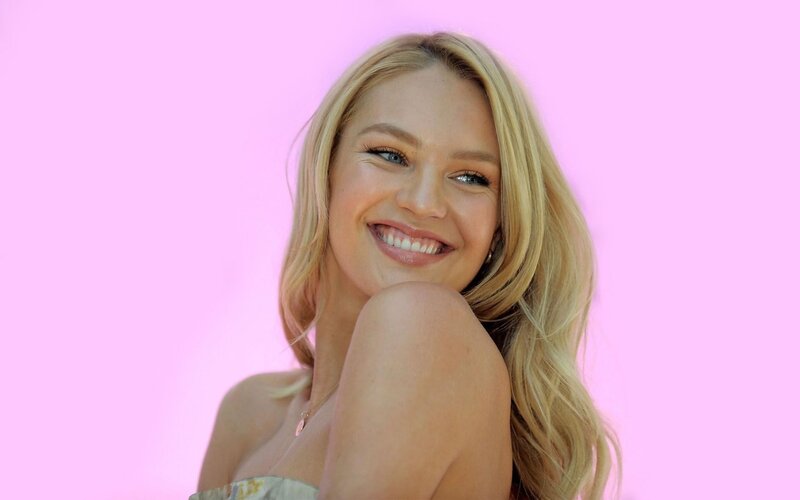 Blonde Woman Smiling — Pink, Cheerful