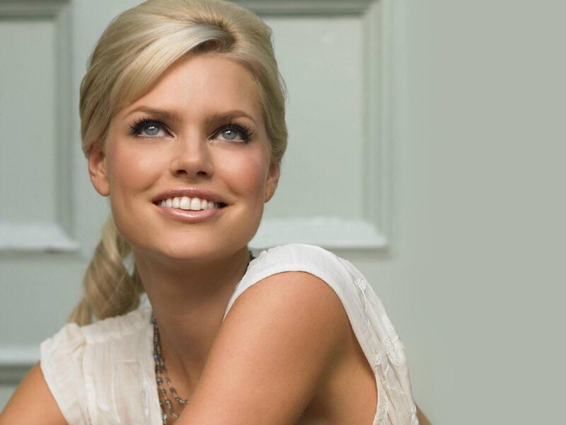 Blonde Woman Smiling — White, Calm, Photograph, White Top