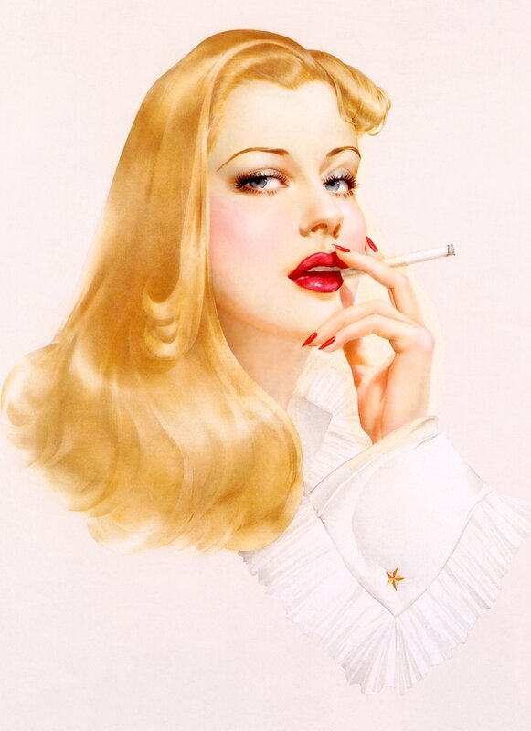 blonde woman smoking cigarette