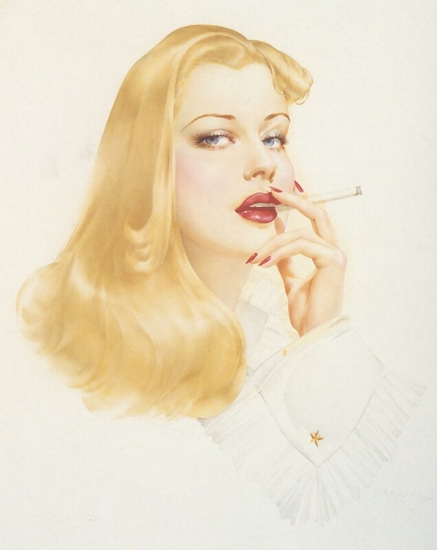 blonde woman smoking cigarette