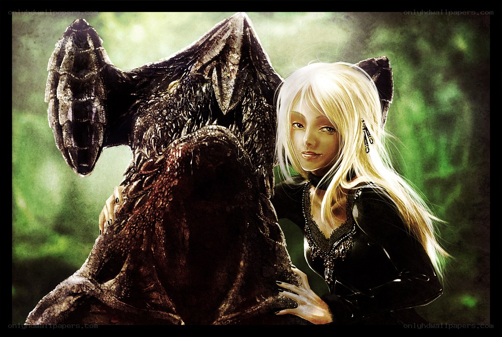 Blonde woman with a dragon