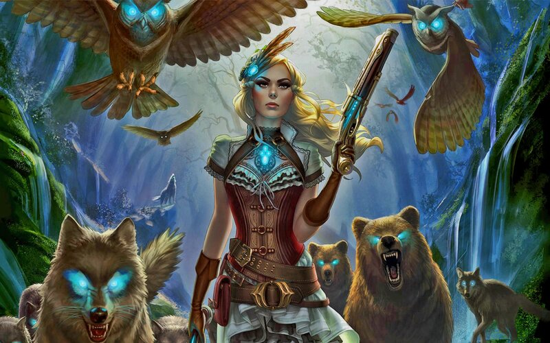 Blonde Woman with Animals — Blue