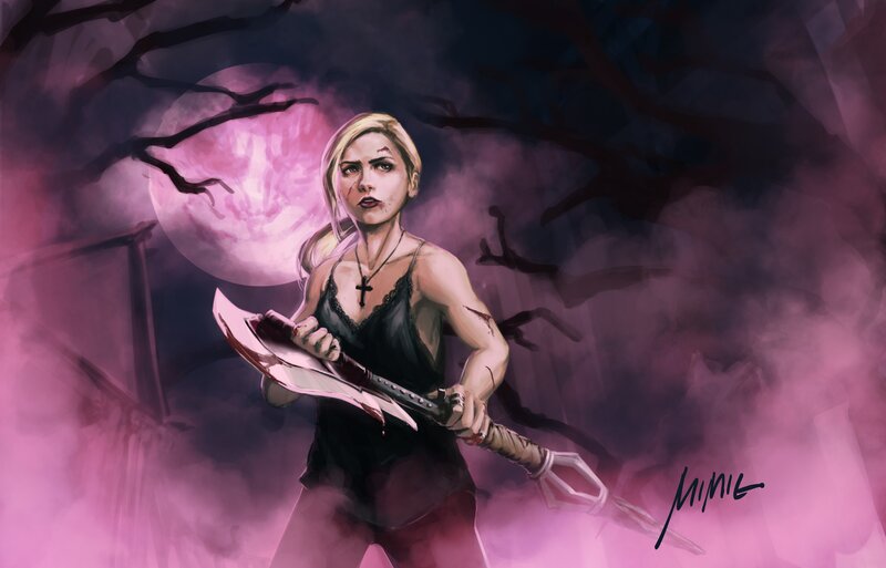 Blonde Woman with Axe — Purple