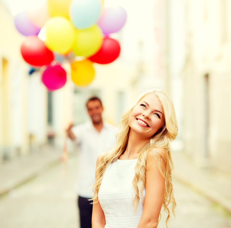 Blonde Woman with Balloons — White