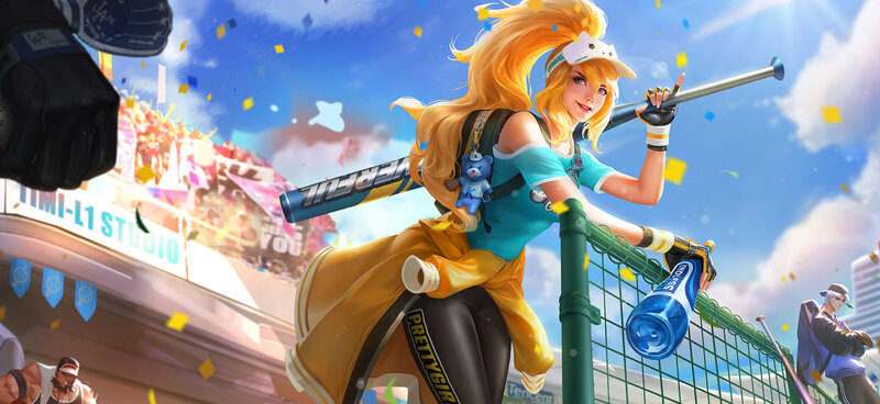 Blonde Woman with Bat — Blue