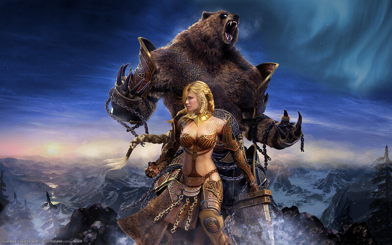Blonde Woman with Bear — Blue, Dramatic