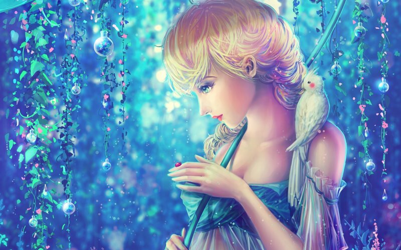 Blonde Woman with Bird — Blue