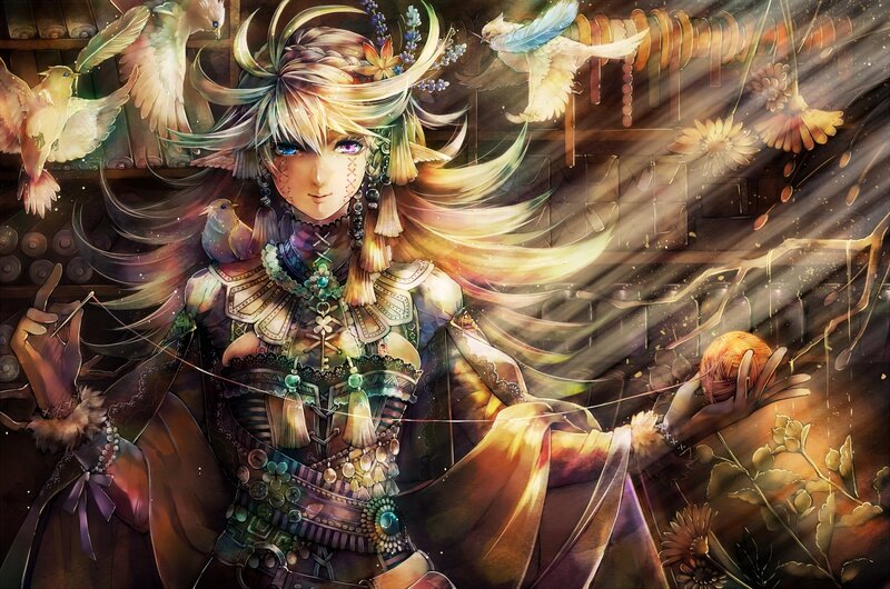 Blonde Woman with Birds — Gold
