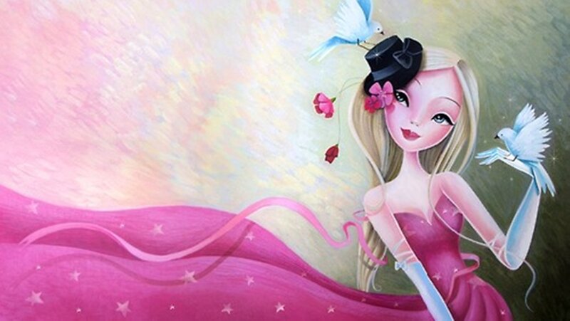 Blonde Woman with Birds — Pink