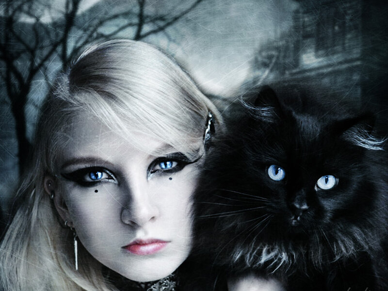 Blonde Woman with Black Cat