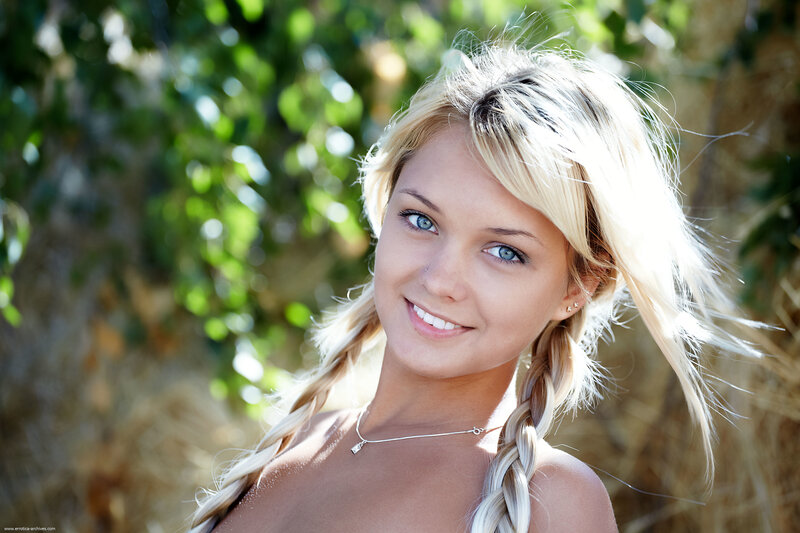 blonde woman with blue eyes