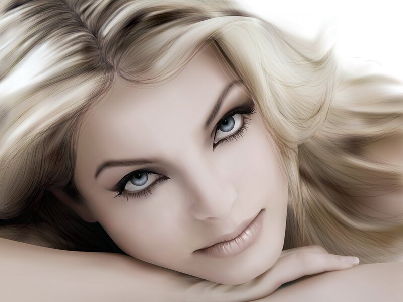 blonde woman with blue eyes