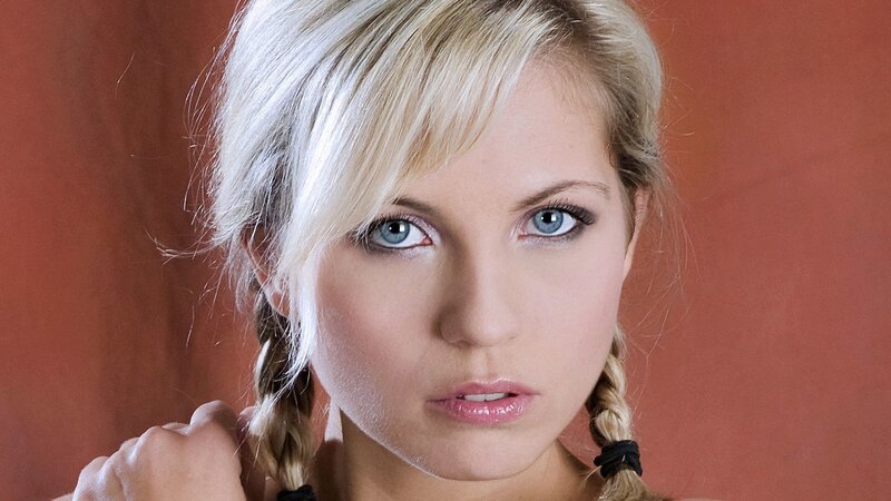 blonde woman with blue eyes