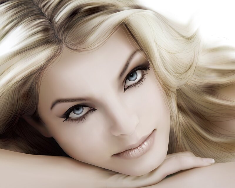 blonde woman with blue eyes