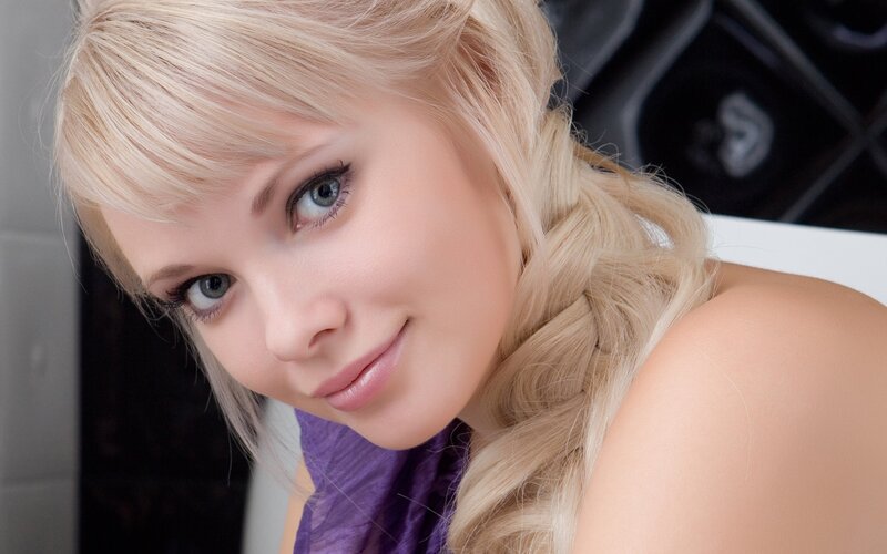 blonde woman with blue eyes