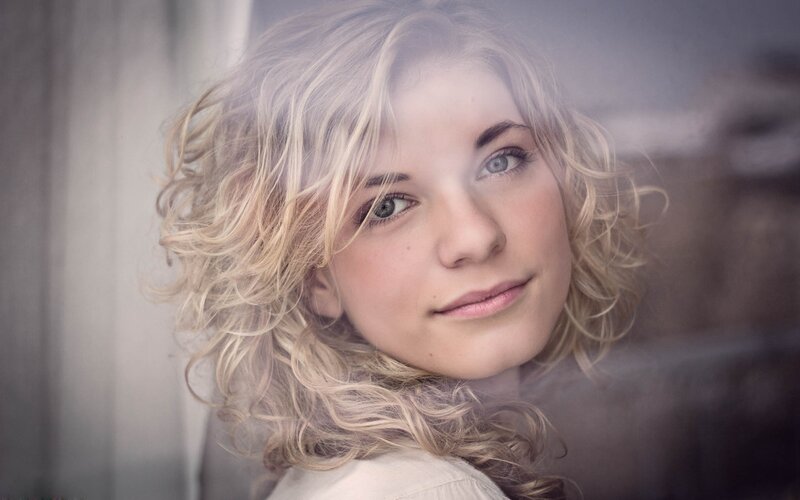 blonde woman with blue eyes