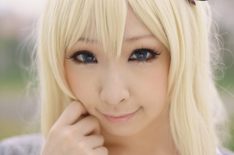 blonde woman with blue eyes