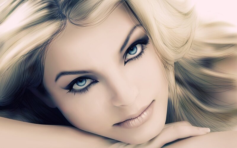 blonde woman with blue eyes