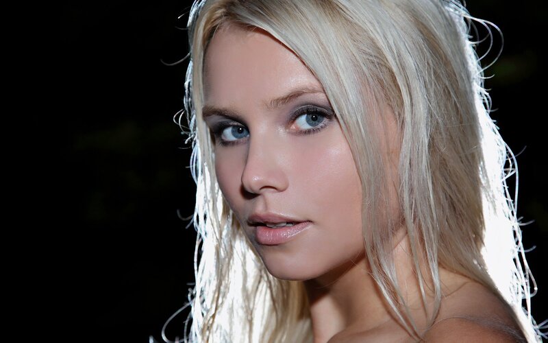blonde woman with blue eyes