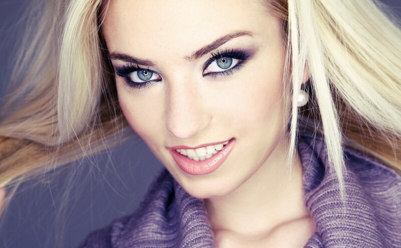 blonde woman with blue eyes