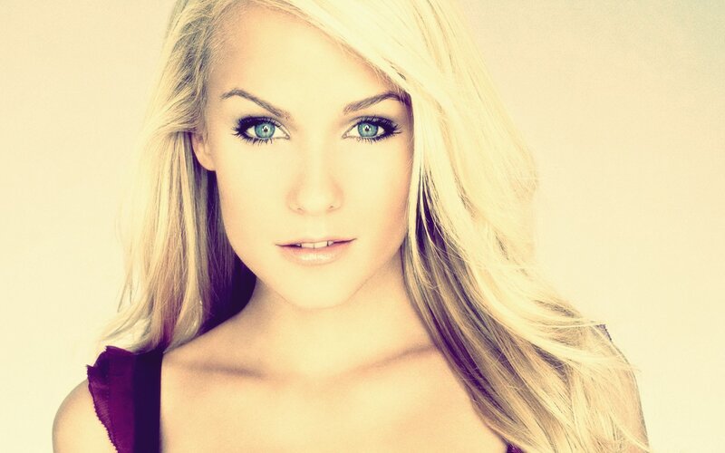 blonde woman with blue eyes