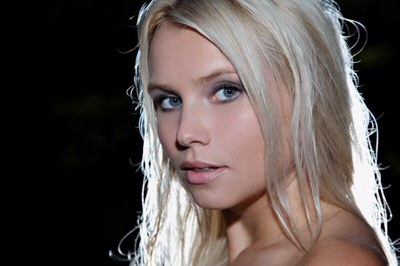 blonde woman with blue eyes