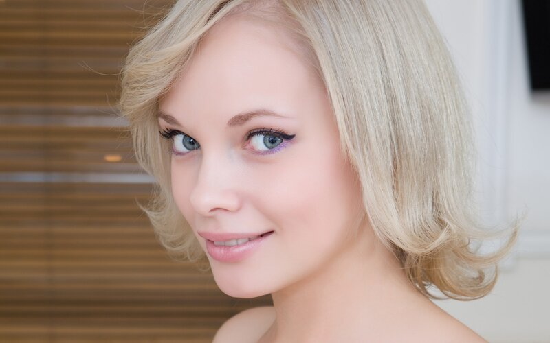 blonde woman with blue eyes