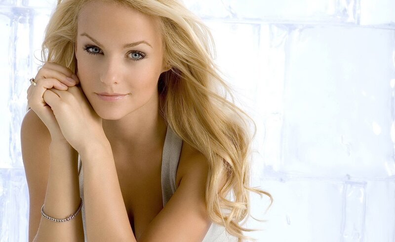blonde woman with blue eyes