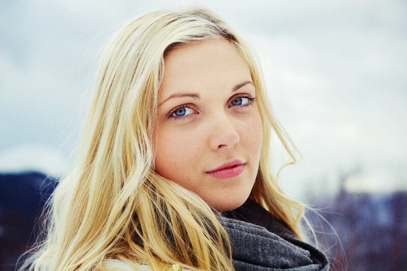 blonde woman with blue eyes
