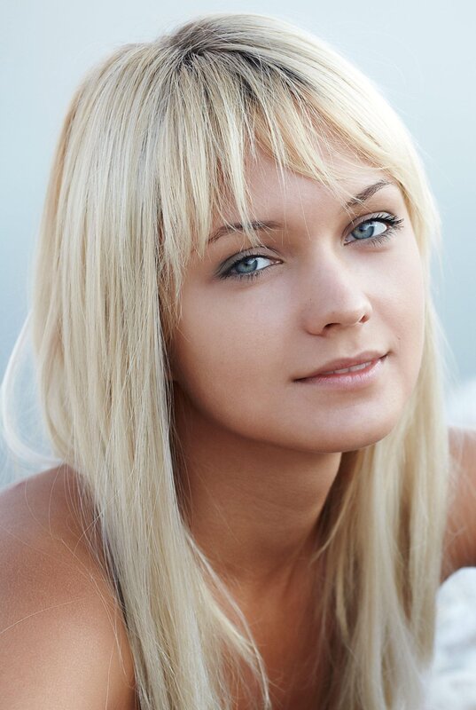 blonde woman with blue eyes