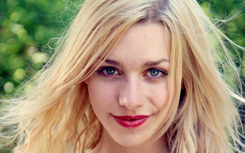blonde woman with blue eyes
