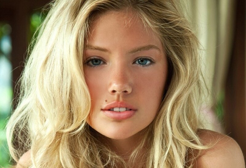 blonde woman with blue eyes