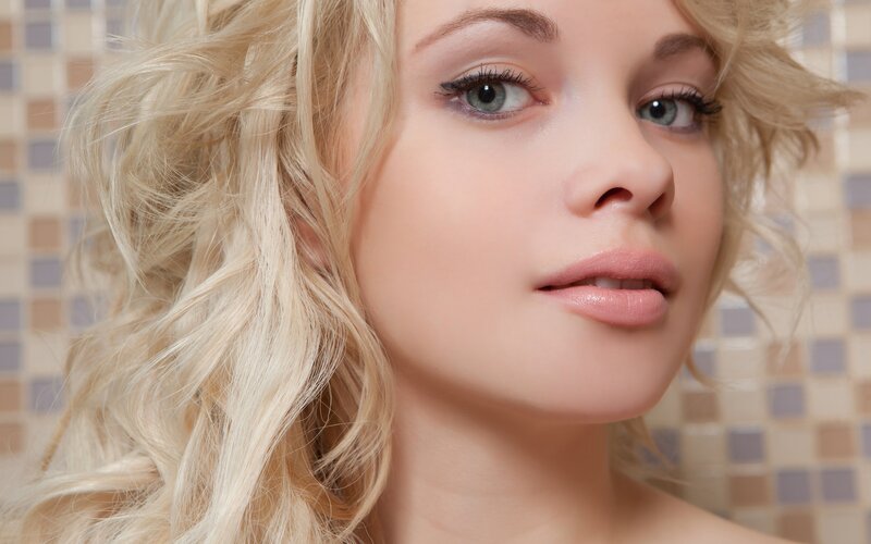 blonde woman with blue eyes