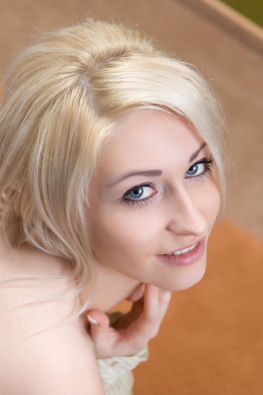 blonde woman with blue eyes