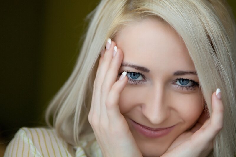 blonde woman with blue eyes