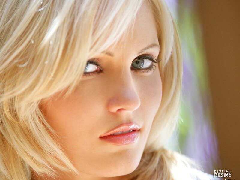 blonde woman with blue eyes