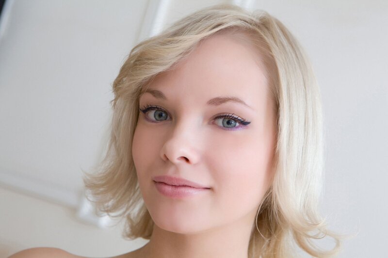 blonde woman with blue eyes